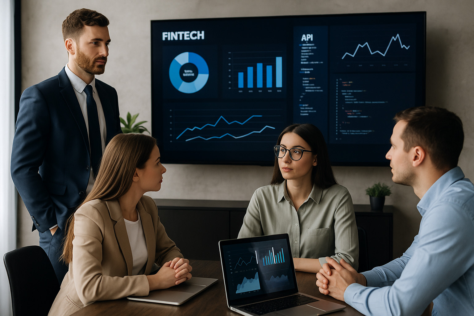 Banking professionals collaborating on digital super app strategy