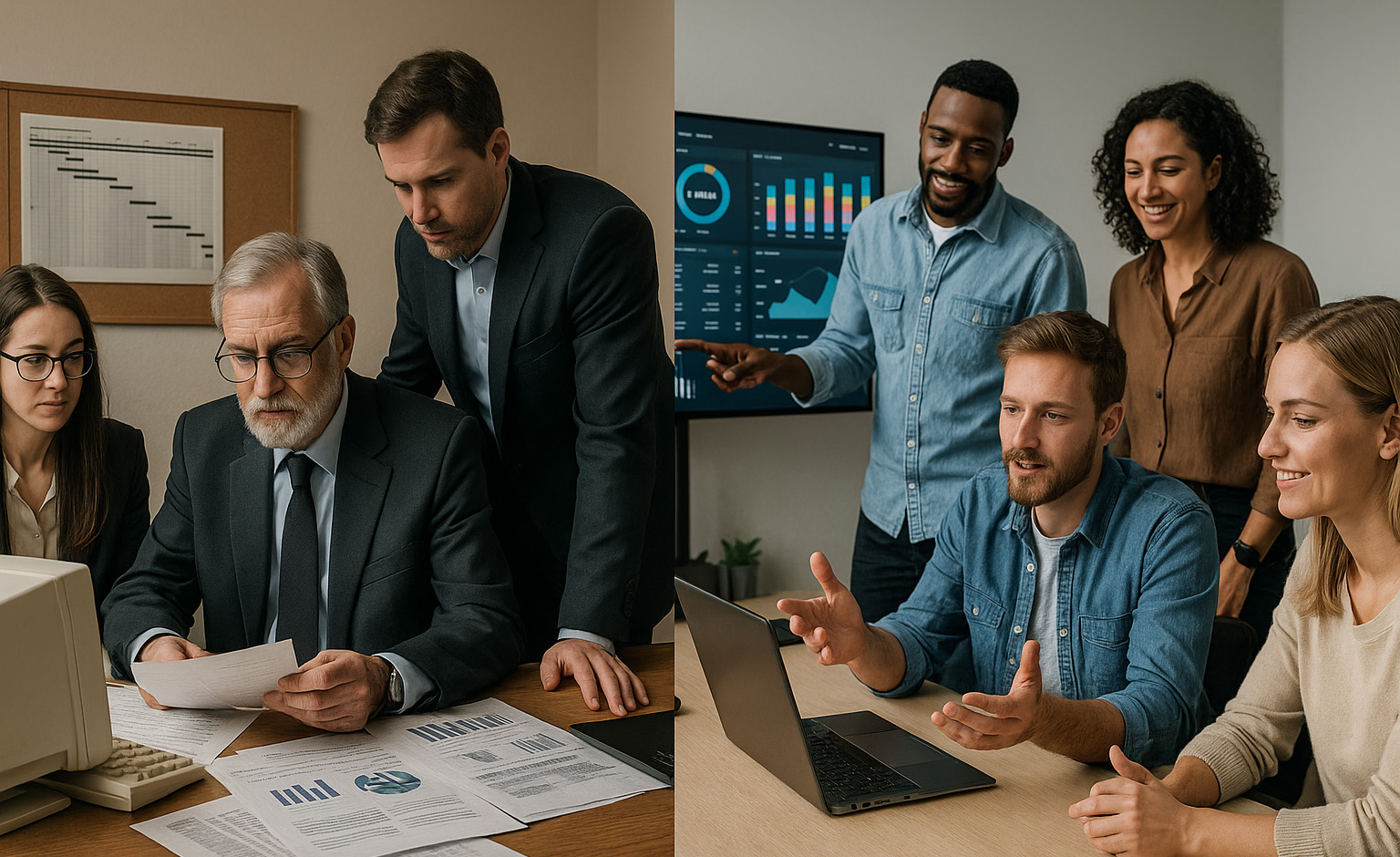 Contrast between traditional banking teams and agile fintech software squads